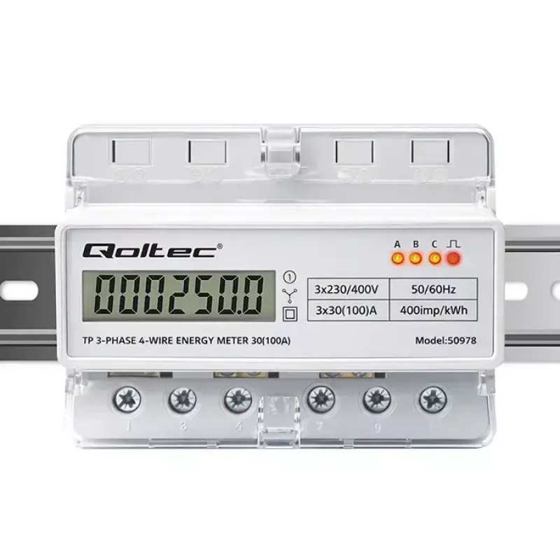 Kolmivaiheinen DIN-kisko-energiamittari QOLTEC 50978 — 400 V, 100 A