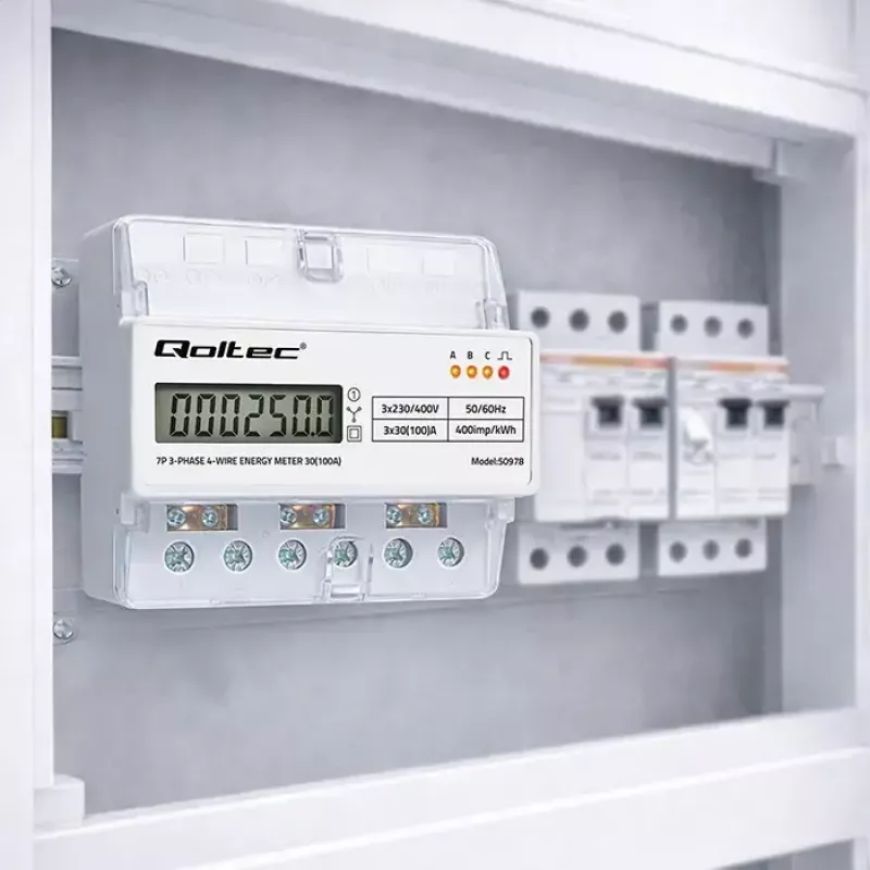 Kolmivaiheinen DIN-kisko-energiamittari QOLTEC 50978 — 400 V, 100 A