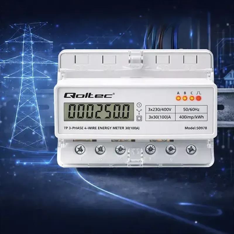 Kolmivaiheinen DIN-kisko-energiamittari QOLTEC 50978 — 400 V, 100 A