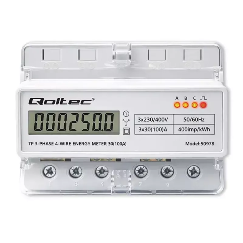Kolmivaiheinen DIN-kisko-energiamittari QOLTEC 50978 — 400 V, 100 A