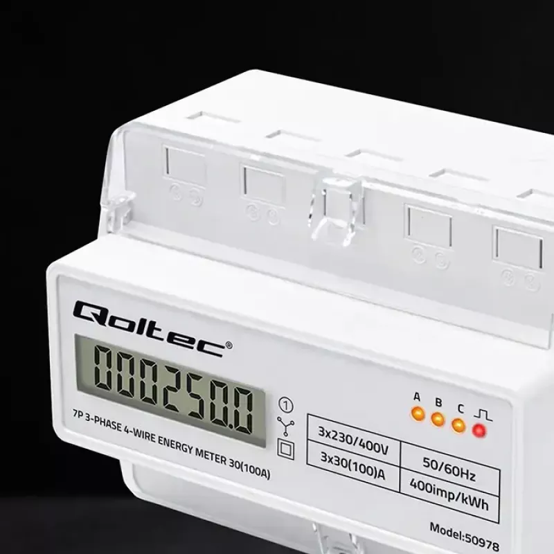 Kolmivaiheinen DIN-kisko-energiamittari QOLTEC 50978 — 400 V, 100 A