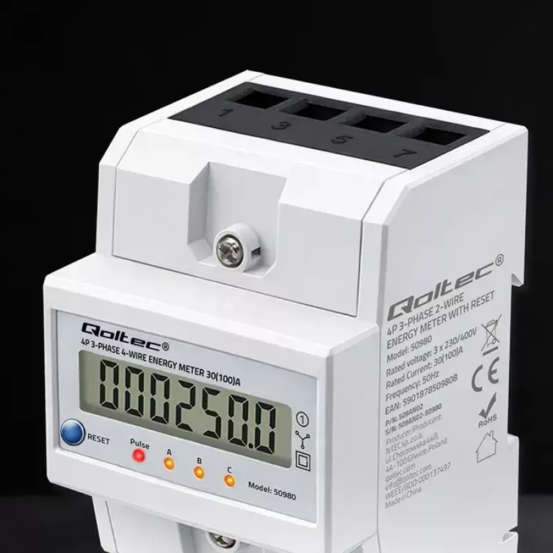 Kolmivaihemittari QOLTEC 50980 — 400 V, 100 A nollauksella