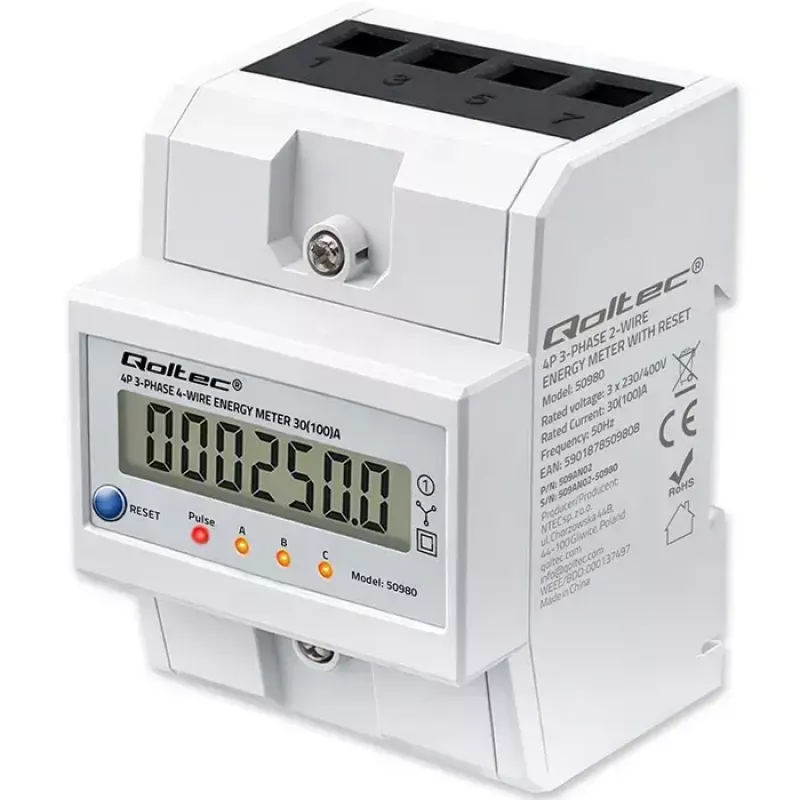 Kolmivaihemittari QOLTEC 50980 — 400 V, 100 A nollauksella