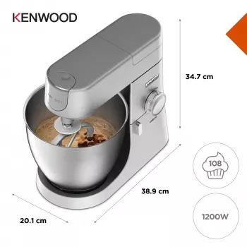 Tehosekoitin Kenwood Chef XL KVL4110S – 1200 W, 6,7 L ruostumaton teräskulho, planetaarivispilä, sekoitin, hopea