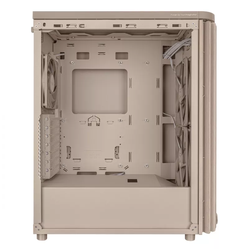 PC-kotelo ASUS ProArt PA401 Wood Edition beige — Mid-Tower, metallinen etupaneeli