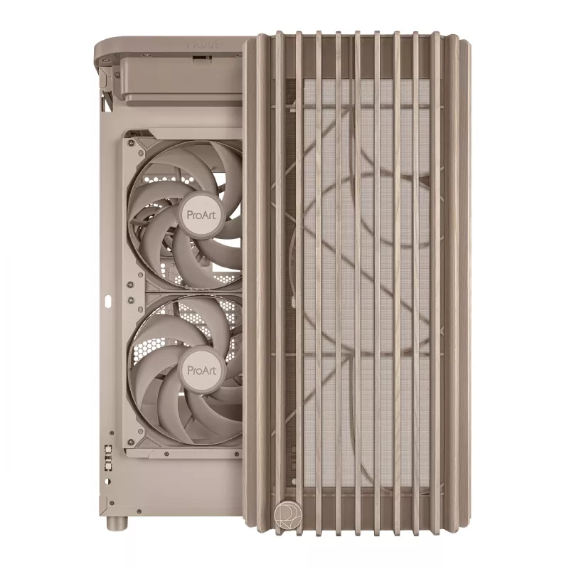 PC-kotelo ASUS ProArt PA401 Wood Edition beige — Mid-Tower, metallinen etupaneeli