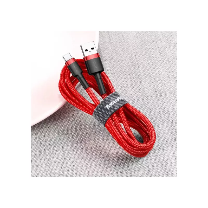 USB-A–USB-C-kaapeli Baseus Cafule — USB 2.0 A→C, QC3.0-lataustuki, nailonpunos, punainen