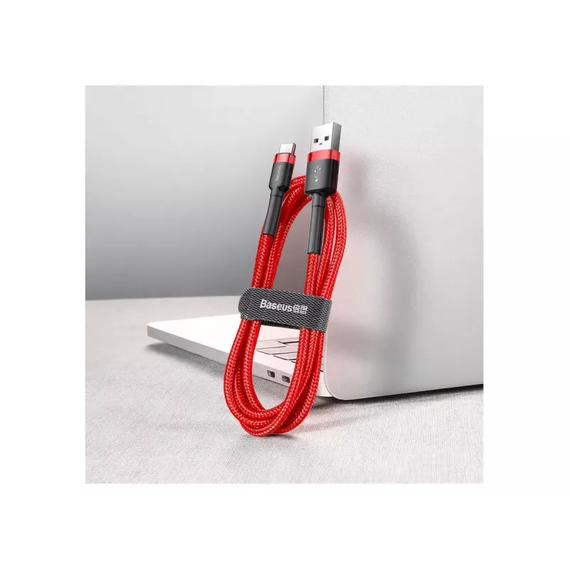 USB-A–USB-C-kaapeli Baseus Cafule — USB 2.0 A→C, QC3.0-lataustuki, nailonpunos, punainen