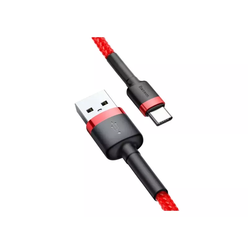 USB-A–USB-C-kaapeli Baseus Cafule — USB 2.0 A→C, QC3.0-lataustuki, nailonpunos, punainen
