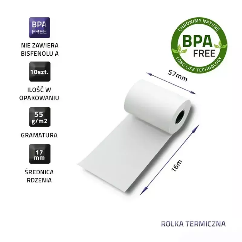 Lämpöpaperirulla QOLTEC 51899 — 57 mm x 16 m, 55 g/m², BPA-vapaa