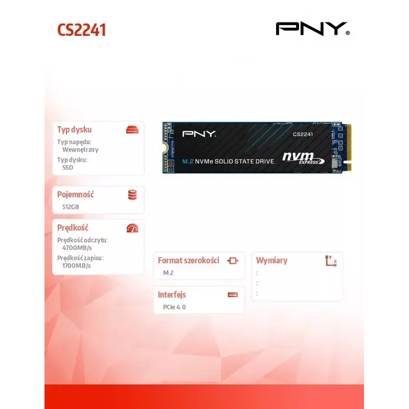 Sisäinen SSD PNY M.2 2280 512 GB M280CS2241-512-BLK, SATA/NVMe ei määritetty