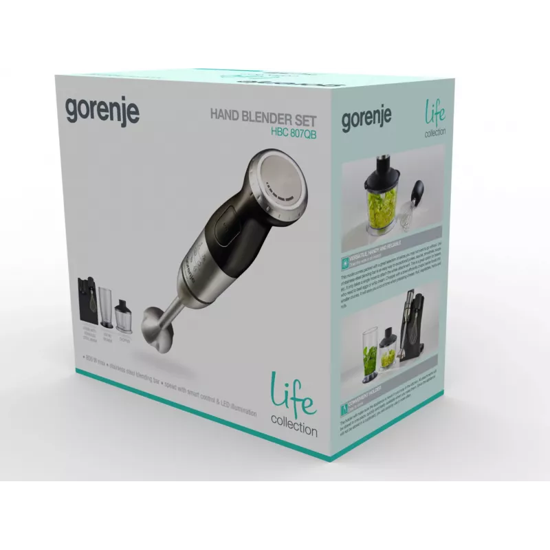 Gorenje HBC807QB 0,5 L käsivatkain 800 W musta, ruostumaton teräs