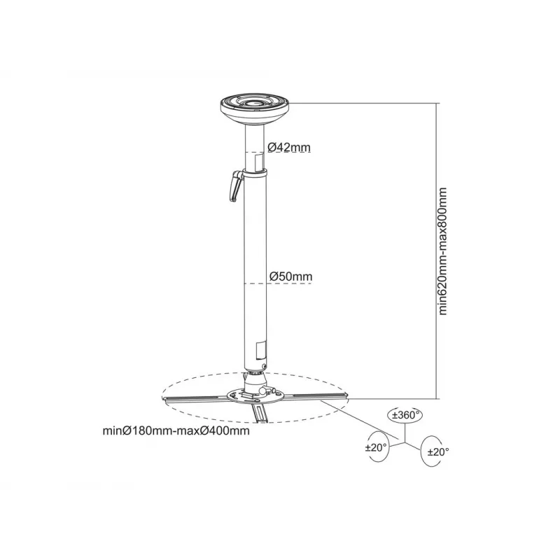 Kattoprojektoriteline MULTIBRACKETS M HD säädettävä 620–800 mm, valkoinen, max. 30 kg