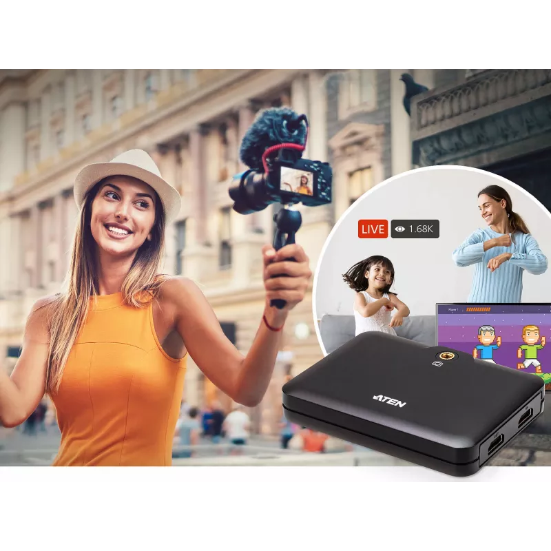 ATEN CAMLIVE™+ (HDMI–USB-C UVC-videotallennus PD3.0 Power Pass-Through -toiminnolla)