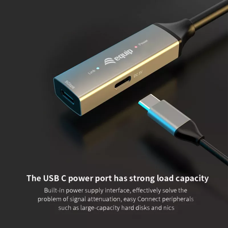 USB-C–USB-C aktiivinen jatkokaapeli EQUIP 5 m, USB 3.2 Gen 1 (5 Gbit/s), nikkelöidyt kontaktit, musta