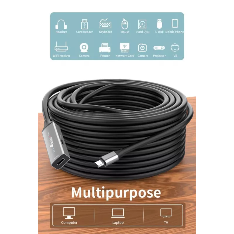 USB-C–USB-C aktiivinen jatkokaapeli EQUIP 5 m, USB 3.2 Gen 1 (5 Gbit/s), nikkelöidyt kontaktit, musta