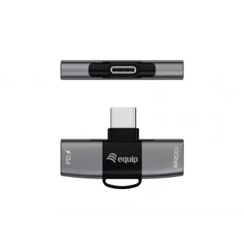 USB-C OTG -adapteri 2-in-1 EQUIP 133479 — 100W PD, 10 Gbit/s, 1x USB-C kahteen USB-C:hen, harmaa