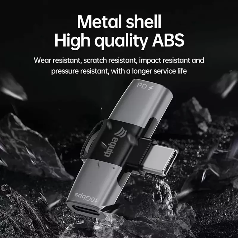 USB-C OTG -adapteri 2-in-1 EQUIP 133479 — 100W PD, 10 Gbit/s, 1x USB-C kahteen USB-C:hen, harmaa