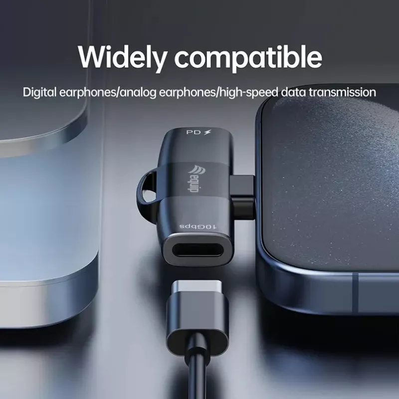 USB-C OTG -adapteri 2-in-1 EQUIP 133479 — 100W PD, 10 Gbit/s, 1x USB-C kahteen USB-C:hen, harmaa