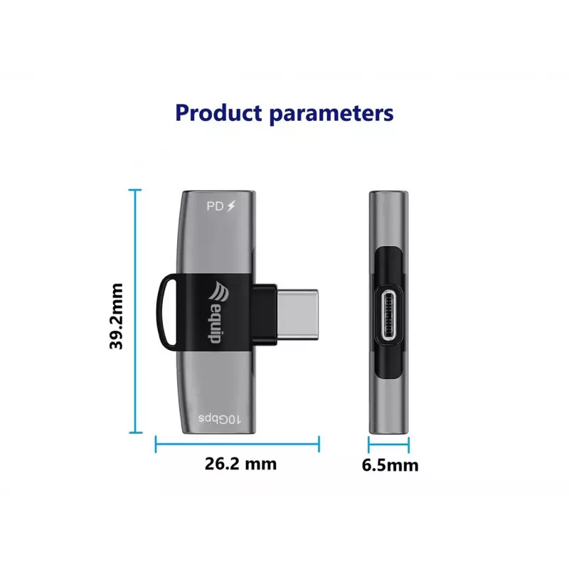 USB-C OTG -adapteri 2-in-1 EQUIP 133479 — 100W PD, 10 Gbit/s, 1x USB-C kahteen USB-C:hen, harmaa