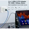 USB-C OTG -adapteri 2-in-1 EQUIP 133479 — 100W PD, 10 Gbit/s, 1x USB-C kahteen USB-C:hen, harmaa