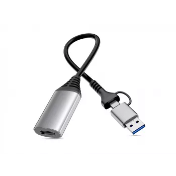 USB–HDMI-adapteri EQUIP 133498 (USB-C- ja USB-A-liitin HDMI:hin, 1080p, alumiinikotelo, harmaa)