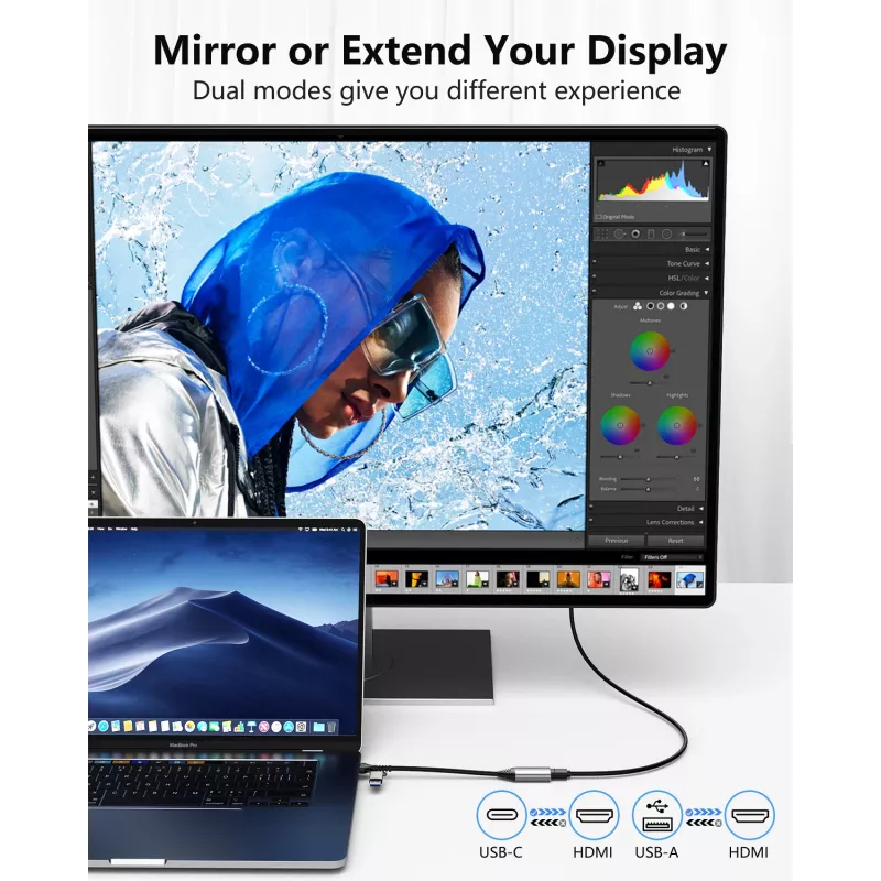 USB–HDMI-adapteri EQUIP 133498 (USB-C- ja USB-A-liitin HDMI:hin, 1080p, alumiinikotelo, harmaa)