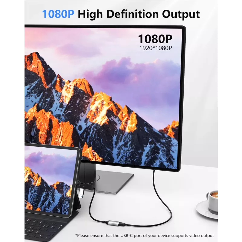 USB–HDMI-adapteri EQUIP 133498 (USB-C- ja USB-A-liitin HDMI:hin, 1080p, alumiinikotelo, harmaa)