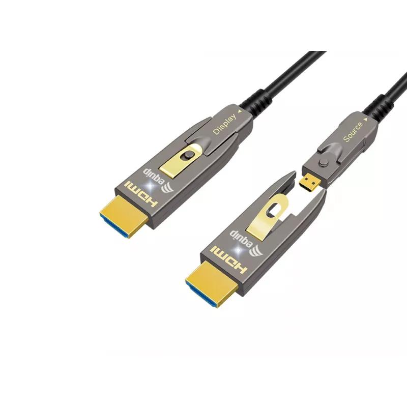 EQUIP HDMI 2.1 aktiivinen optinen kaapeli 10 m – irrotettava Type-D (Micro) + Type-A, 48 Gbit/s, 8K/60Hz