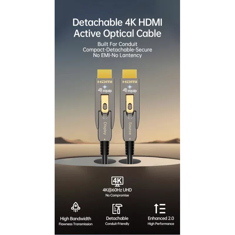 EQUIP HDMI 2.1 aktiivinen optinen kaapeli 10 m – irrotettava Type-D (Micro) + Type-A, 48 Gbit/s, 8K/60Hz