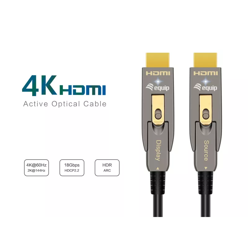 Equip HDMI 2.1 aktiivinen optinen kaapeli 15 m, irrotettava tyyppi D + A, 48 Gbit/s, 8K/60Hz
