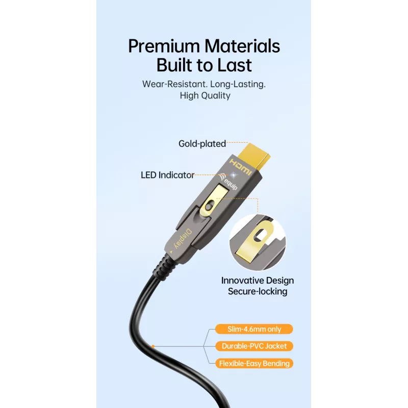 Equip HDMI 2.1 aktiivinen optinen kaapeli 15 m, irrotettava tyyppi D + A, 48 Gbit/s, 8K/60Hz