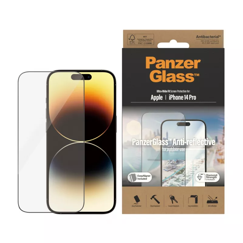 PanzerGlass® Anti-Reflective näytönsuoja iPhone 14 Pro | Ultra-Wide Fit EasyAligner-telineellä