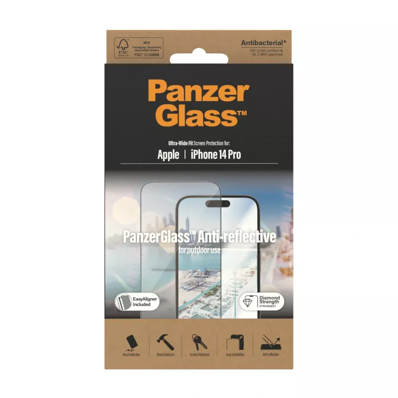 PanzerGlass® Anti-Reflective näytönsuoja iPhone 14 Pro | Ultra-Wide Fit EasyAligner-telineellä