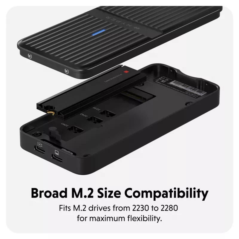 SSD-kotelo Hyper HD2500GL M.2 PCIe SSD:lle (USB4 Gen4, USB-C) musta