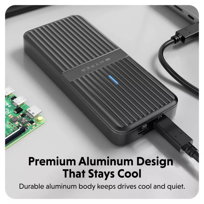 SSD-kotelo Hyper HD2500GL M.2 PCIe SSD:lle (USB4 Gen4, USB-C) musta