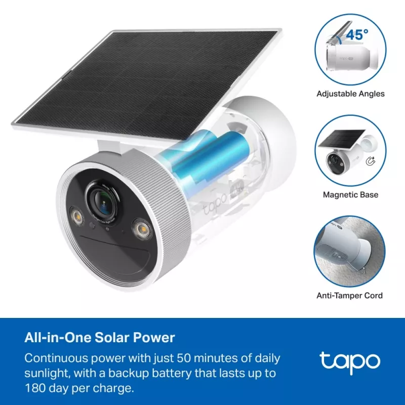 TP-Link Tapo Enhanced AI Solar Security Camera Ultra, langaton, luoti, Wi-Fi, ulko, 850 nm, 512 GB