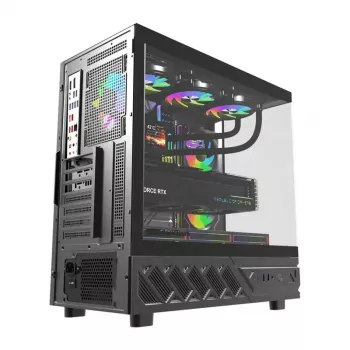 Tietokonekotelo DarkFlash DS950V etunäytöllä (musta) ja 6 esiasennetulla tuulettimella