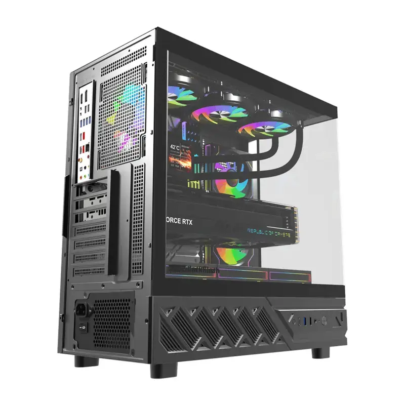 Tietokonekotelo DarkFlash DS950V etunäytöllä (musta) ja 6 esiasennetulla tuulettimella