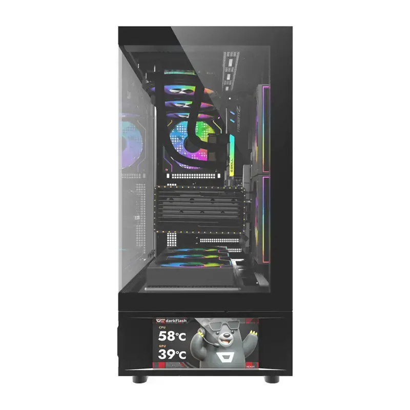 Tietokonekotelo DarkFlash DS950V etunäytöllä (musta) ja 6 esiasennetulla tuulettimella