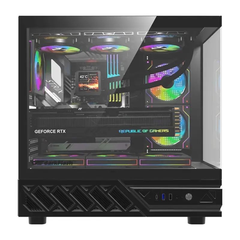 Tietokonekotelo DarkFlash DS950V etunäytöllä (musta) ja 6 esiasennetulla tuulettimella