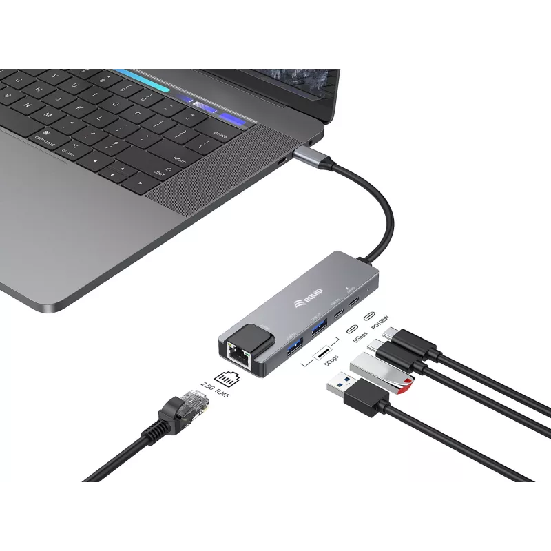 Equip 5-in-1-monitoimiadapteri, 2,5GbE, USB-A x 2, USB-C x 1, USB-C, 100W USB PD