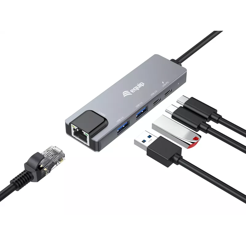 Equip 5-in-1-monitoimiadapteri, 2,5GbE, USB-A x 2, USB-C x 1, USB-C, 100W USB PD