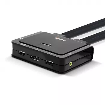 Lindy 2-porttinen DisplayPort 1.2, USB Type-C, USB 2.0 ja audio -kaapeli KVM-kytkin
