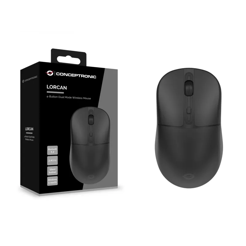 Conceptronic LORCAN04B 4-painikkeinen dual-mode-langaton hiiri, Bluetooth 5.2, 2,4 GHz