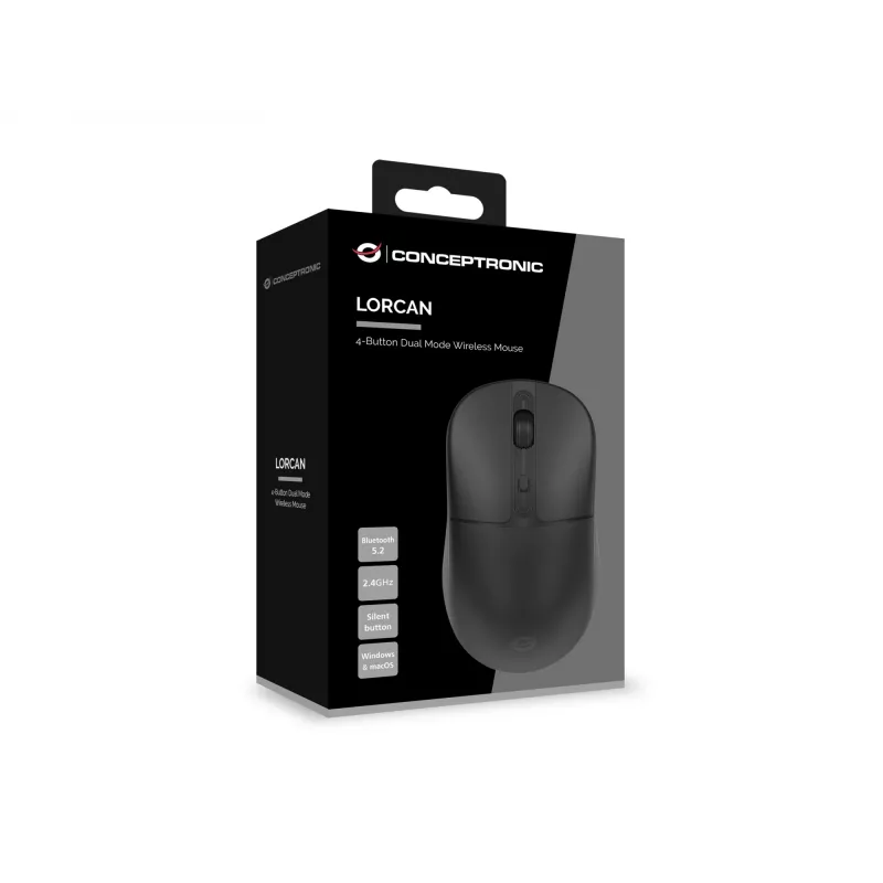 Conceptronic LORCAN04B 4-painikkeinen dual-mode-langaton hiiri, Bluetooth 5.2, 2,4 GHz