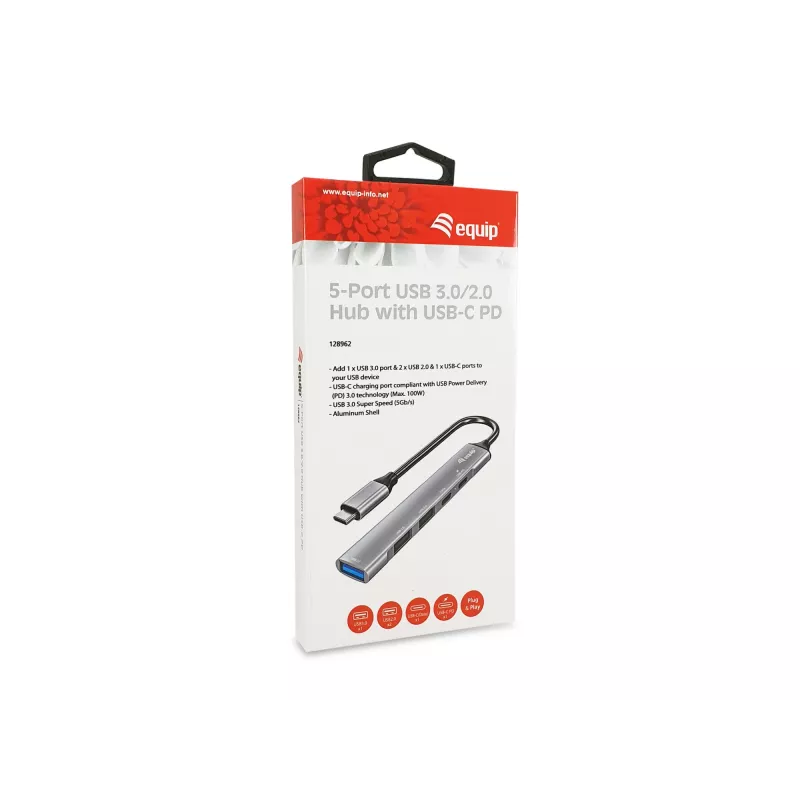 Equip 5-porttinen USB 3.0/2.0 -keskitin USB-C PD:llä