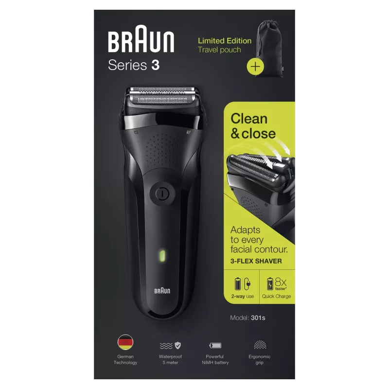 Braun Series 3 301s kalvosinterä trimmeri musta