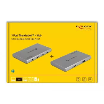 DeLOCK Thunderbolt 4 -keskitin 3 porttia USB 10 Gbps Type-A 8K