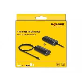 DeLOCK 4 portin USB-keskitin 10 Gbps Type-C 60 cm kaapeli kytkimellä